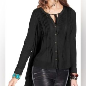 Free People Pin-tuck Button Down Tie Neck Top